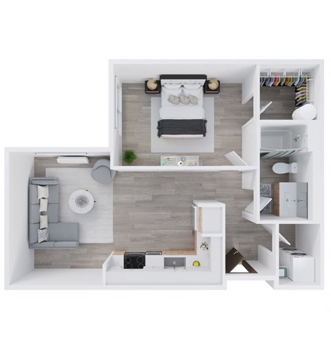 Floor plan for 1 bed, 1 bath, 690 sqft
